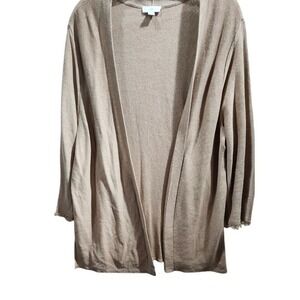 J. Jill Linen Blend Open Front Cardigan Duster Sweater Knit Tan Beige‎ L